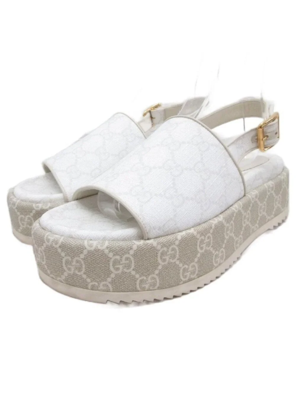 Gucci GG Logo Sandals Platform Thick Sole All Over Print White